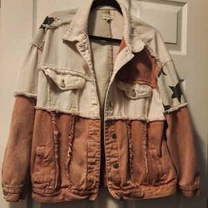 POL Women's Colorblock Jean Jacket - Cream, Tan, Black